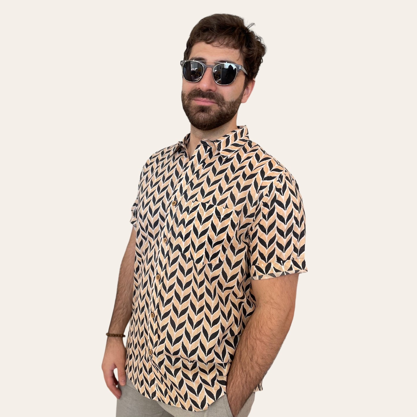 Short Sleeve Printed Button Down - Mandawa