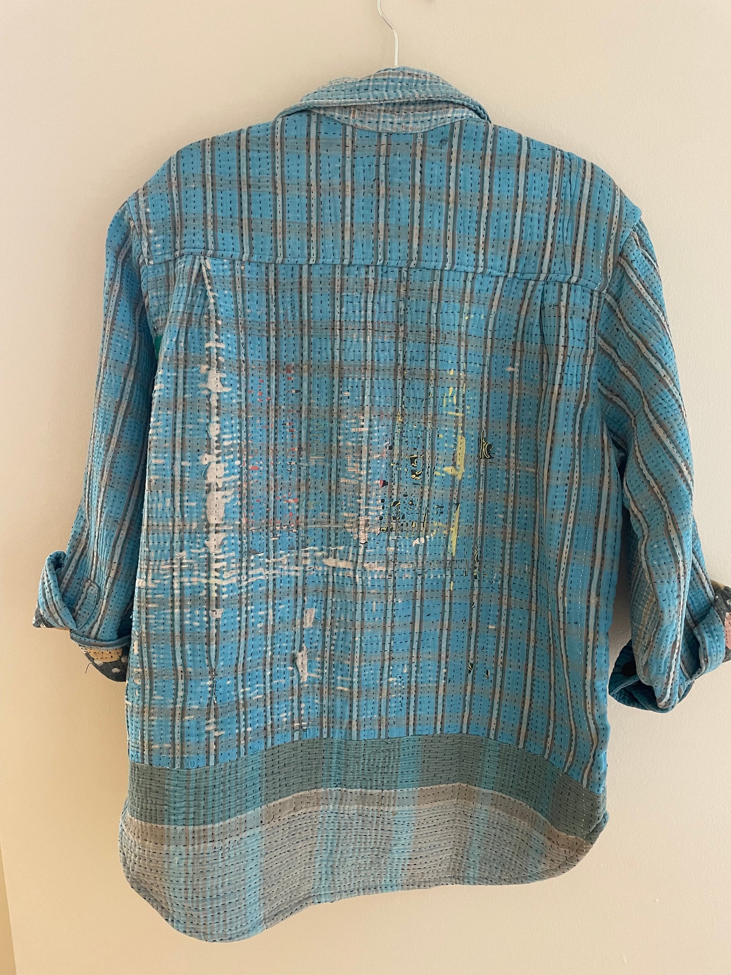 Reversible Vintage Kantha Jacket- Small/Medium (Blue/polka)