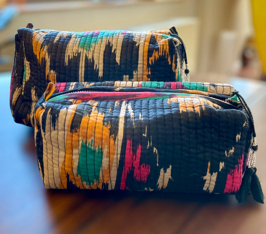 Travel Toiletry Bags - Black Ikat (small & large)