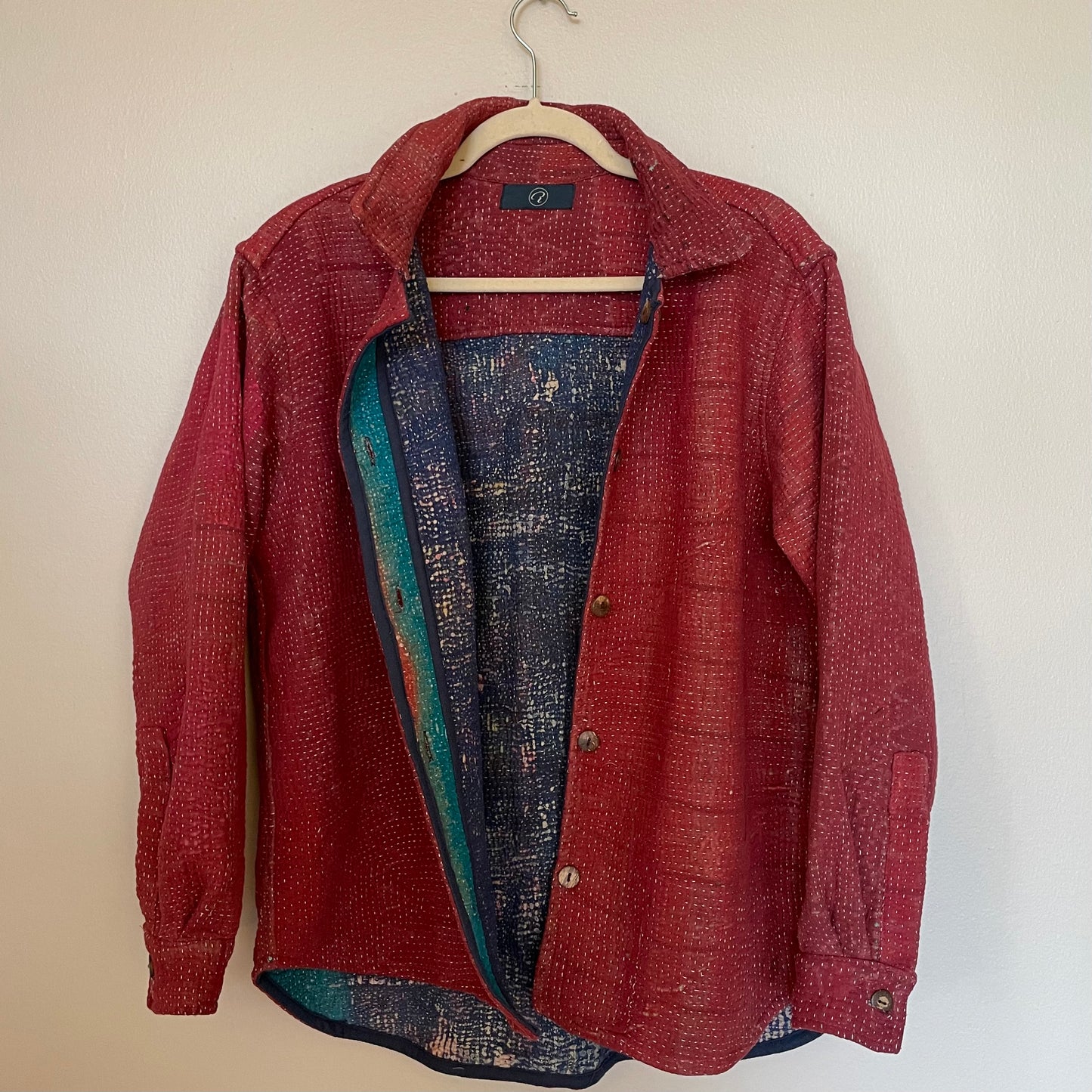 Reversible Vintage Kantha Jacket- Small/Medium (Red/Blue)