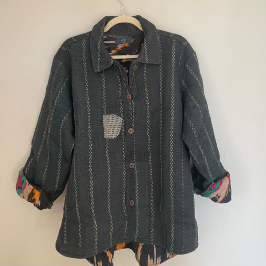 Reversible Vintage Kantha and Ikat Jacket- Medium/Large (Style 3)