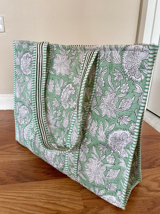 Sage Quilted Tote Bag