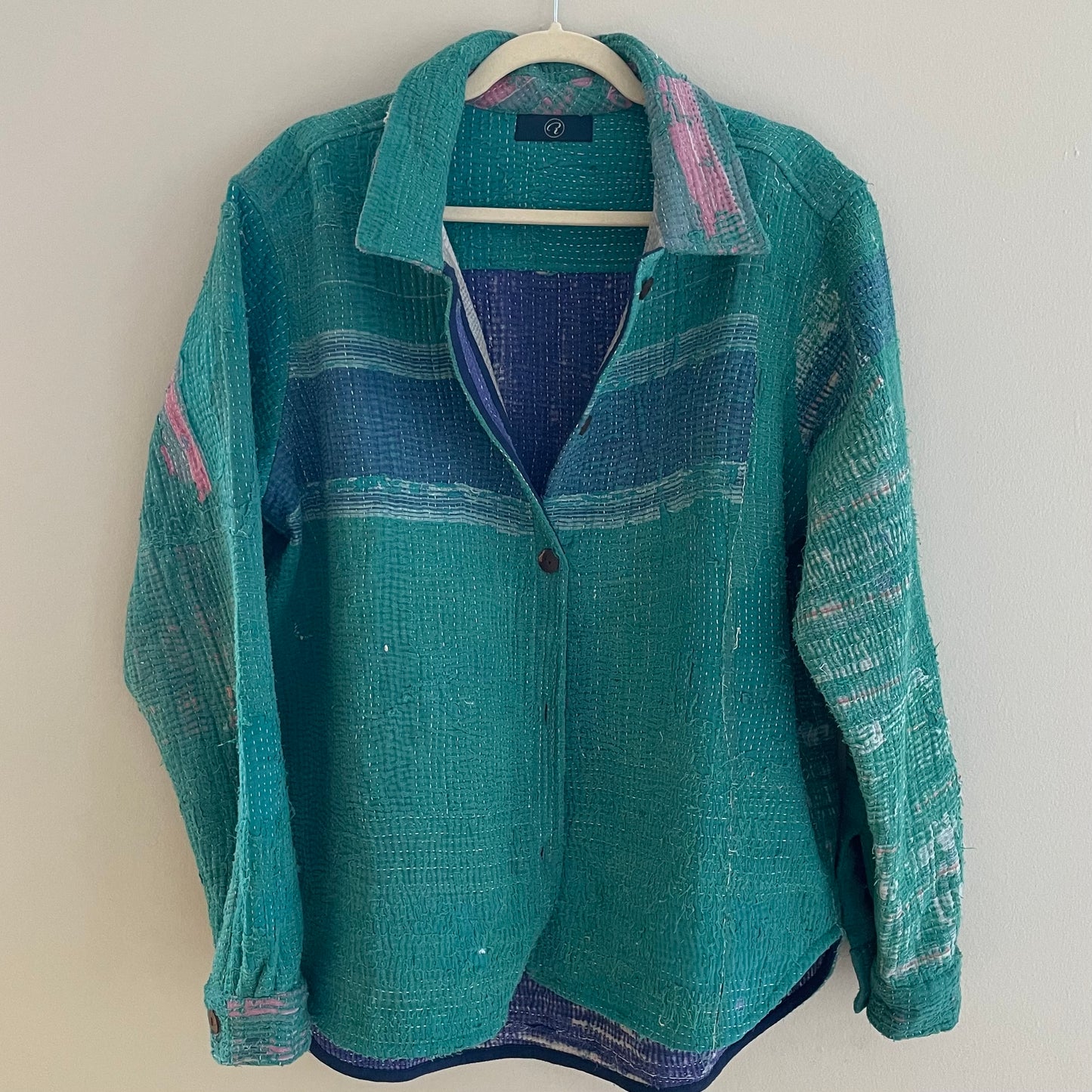 Reversible Vintage Kantha Jacket- Medium/Large (Purple/Green)