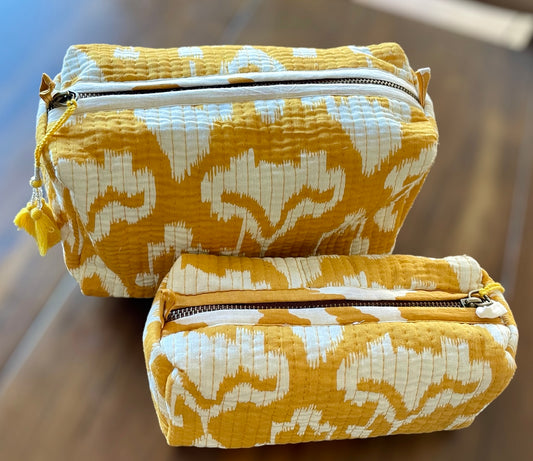 Travel Toiletry Bags - Yellow Ikat (small & large)